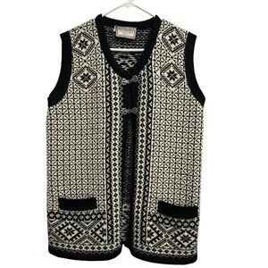Vtg 80s Norlander Made Norway 100% Wool Fairisle Nordic Waistcoat Chunky Knit M